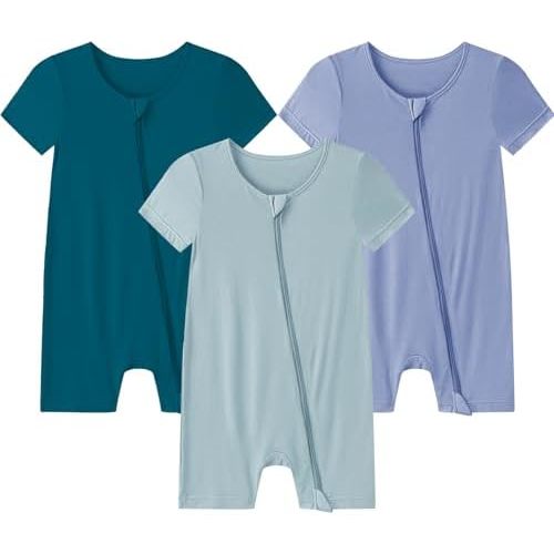 Baby Romper 3 Pack Bamboo Rayon Footless Short Sleeve Zipper Romper