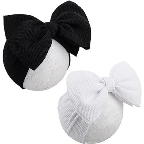 YanJie Hairband - Big Bows for Baby Girls Black & White, 2 Count (Pack of 2), Polyester, Hair Accessories, Unisex-Babies, Newborn, Infant, Toddlers, 0-6Months