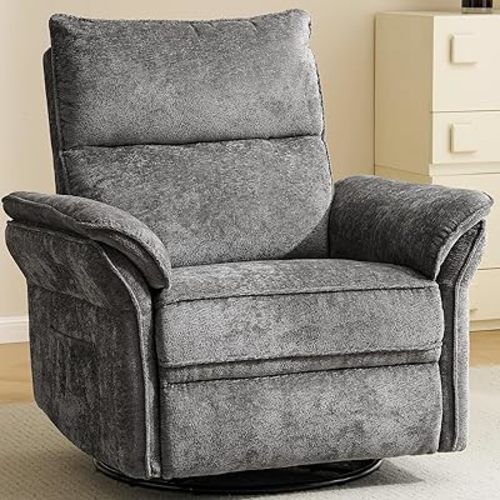 Oversized Power Recliner Chair Swivel Glider with Massage and Heat, Rocker Nursery Recliner for Adults with Adjustable Headrest, 24" Extra Wide Nursery Chair with Overstuffed Armrest, Dark Grey