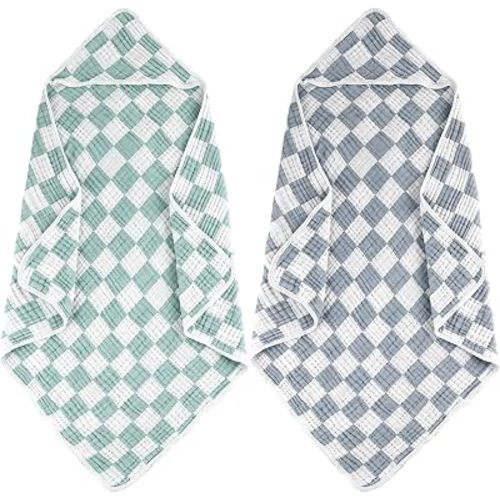 Hooded Baby Towels Soft Baby Bath Towels 32"x32" 2-Pack(Blue&Green)