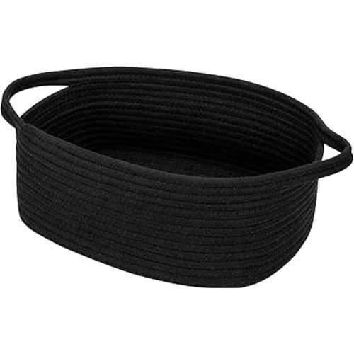 QiANBiRD Small Woven Cotton Rope Basket Cute Baby Gift Baskets Empty 13.7"x10"x5" Decorative Storage for Organizing Shelves Closet Baby Nursery Basket Bin Toy Storage tote Organizer Black