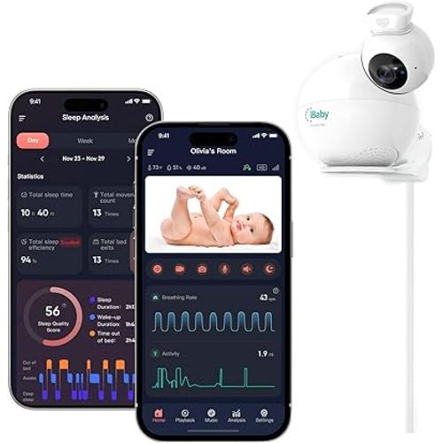iBaby i7 Contactless Baby Breathing Monitor, Health Monitor: Track Breathing, Sleep Pattern - 1080p WiFi Camera, 360° View, Night Vision, 2-Way Audio, Cry & Safety Alerts, Wall Mount