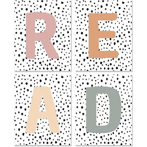 "READ" Alphabet Wall Art Posters Classroom Decor - 8x10 Inch Canvas Prints Unframed Set of 4, Homeschool Decor for Children's Reading Corner