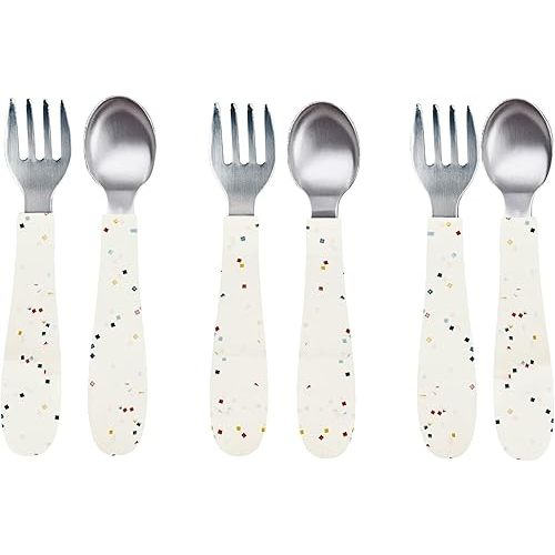 WeeSprout Toddler Utensils, 3 Forks & 3 Spoons, 18/8 Stainless Steel & Food Grade Silicone, Thick Easy-Grip Handles, Perfect Length For New Self Feeders, Gentle On Gums & Teeth, Dishwasher Safe
