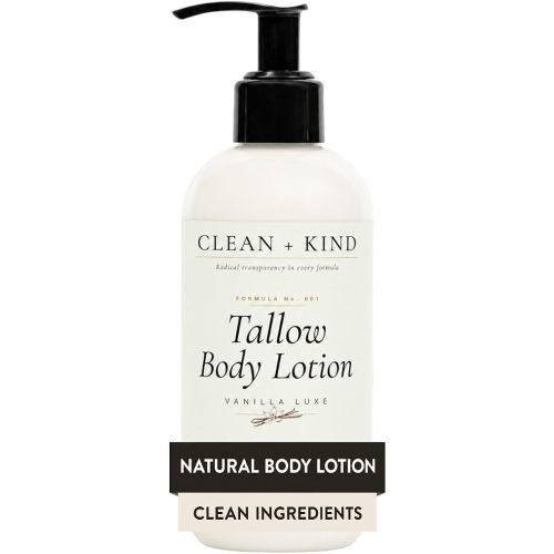 Vanilla Tallow Body Lotion — Hydrating Non-Toxic Natural Body Moisturizer & Cream, Grass-Fed Beef, Organic Shea, Jojoba, Coconut MCT & Aloe for Dry Sensitive Skin (8 oz)