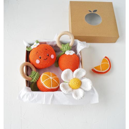 Little Cutie Baby Shower Gift Set,  Citrus Theme Crochet Toys, Handmade Orange, fruit and flower toys for newborn, Bright nursery decor