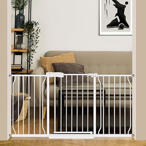 Extra Wide Baby Gate 57.5-62.2 Pressure Mounted,Child Dog Pet Safety Gates with Walk Through Door for Doorways Stairs No Drilling in Door,White