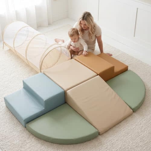 Fun Climbing Toy Set for Toddlers 1-3 - Crawl Tunnel, Foam Climbing Blocks | Play Gym with Crawl Through Tunnel and PU Leather Blocks - Safe Indoor Fun for Baby and Kids to Learn New Skills