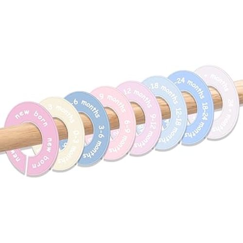 8 Pcs Baby Closet Dividers for Clothes – Round Baby Size Clothes Dividers for Closet Rod, Nursery Closet Organizer & Decor