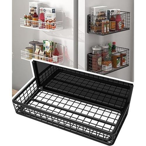 Magnetic Basket Magnetic Fridge Organizer Magnetic Pencil Holder Whiteboard Accessories Home Kitchen Organization (Black-Low)