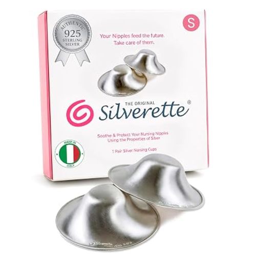 Silverette Nursing Cups, Postpartum Essentials, The Real Silverette, Small | 100% Sterling Silver Nursing Cups, Nipple Shields for Breastfeeding Newborn, Silver Nipple Covers, Made in Italy, Gift