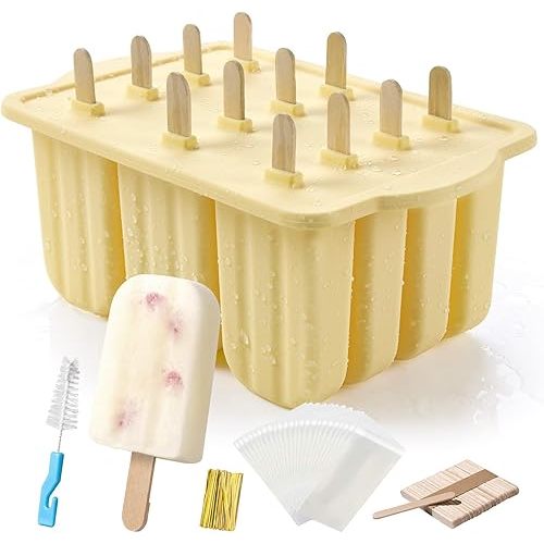 Popsicles Molds, MEETRUE 12 Pieces Silicone Popsicle Molds Easy-Release BPA-free Popsicle Maker Molds Ice Pop Molds Homemade Popsicle Ice Pop Maker with 50PCS Popsicle Sticks+Cleaning Brush
