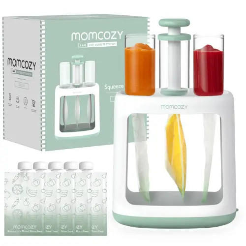 Momcozy Baby Food Maker for Puree Food Storage, Precise Capacity Squeeze Station, No Food Splashing,Baby Essentials, with 5pcs Reusable Storage Bags - TikTok Shop