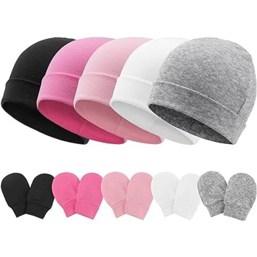 AQOKKA Baby Hats and Mittens Set Toddler Cotton Beanie Infant Cap No Scratch Gloves Newborn Hospital Hats