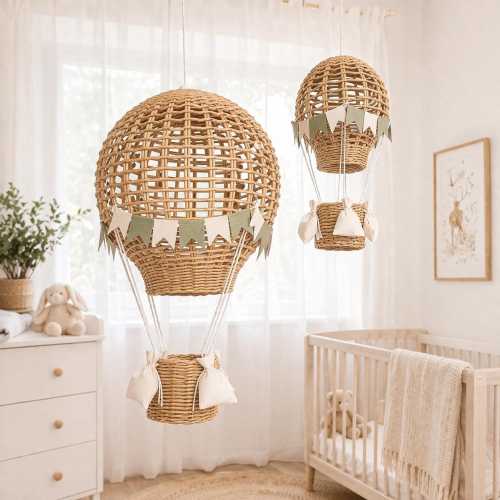 Hot Air Balloon Nursery Decor, Hanging Ceiling Decor for Baby Room with Custom Flags