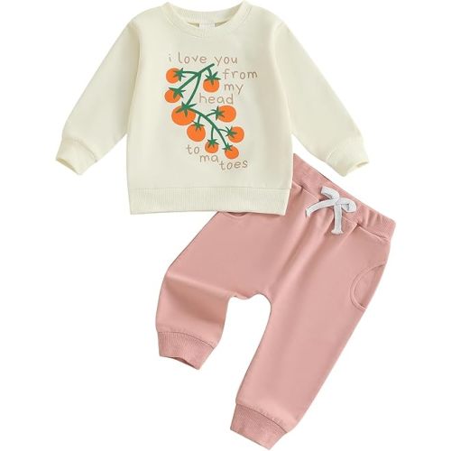 Toddler Baby Girl Fall Winter Outfit I Love You From My Head Tomatoes Long Sleeve Sweatshirt Pants 2Pcs Clothes Set