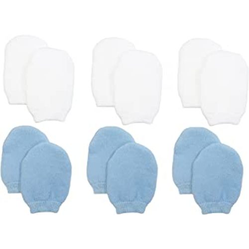 Newborn Baby Boy No Scratch Cotton Mittens (Includes 3 Pairs White & 3 Pairs Blue Mittens)