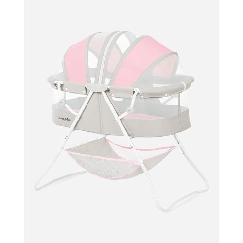 Dream On Me Karley Portable Infant Bassinet, Double Mesh Canopy, Grey and Pink