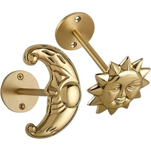 Sun Moon Shape Curtain Tiebacks - American Vintage Brass Holdbacks, Nordic Creativity Hooks - Bedroom Window Ornaments with Hole Installation - Curtain Buckle for Elegant Home