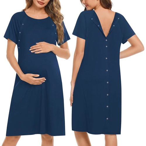 Ekouaer Women’s Nursing/Delivery/Labor/Hospital Nightdress Short Sleeve Maternity Nightgown with Button S-XXL
