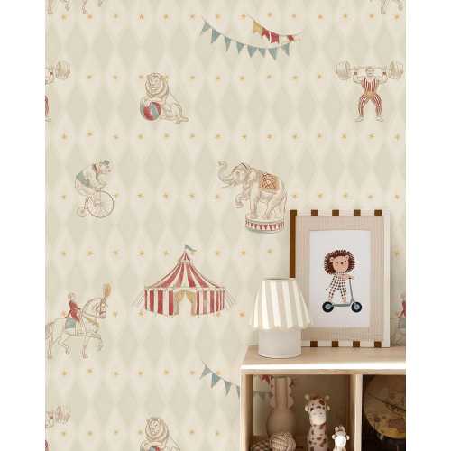 Vintage Circus Wallpaper for Nursery | Circus Animal Pattern for Kids Room