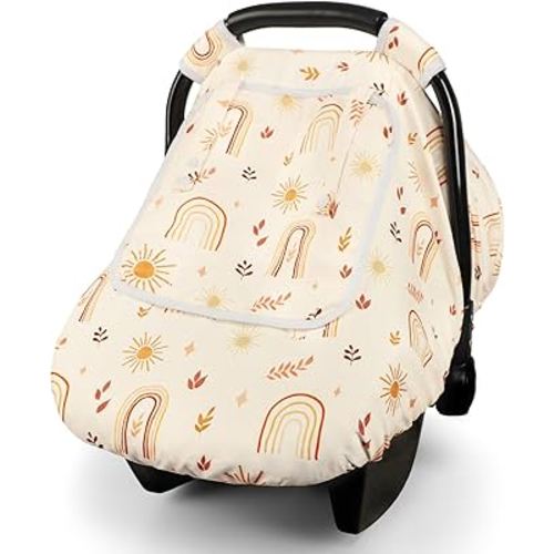 TANOFAR Car Seat Cover Baby, Winter Carseat Cover for Newborn, Infant Car Seat Cover with Windproof and Kick-Proof, Super Warm Plush Fleece Baby Carrier Cover for Infant Boys Girls (Rainbow)