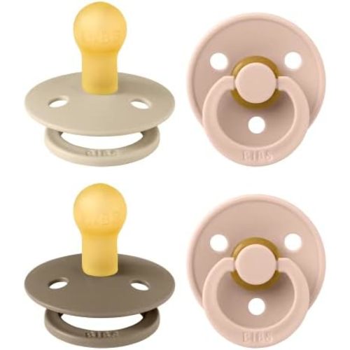 BIBS Pacifiers - Color 4 Pack | Round Nipple Baby Pacifier | BPA Free Natural Rubber Latex Soother | Made in Europe | Size 0-6 Months | Pink Colors