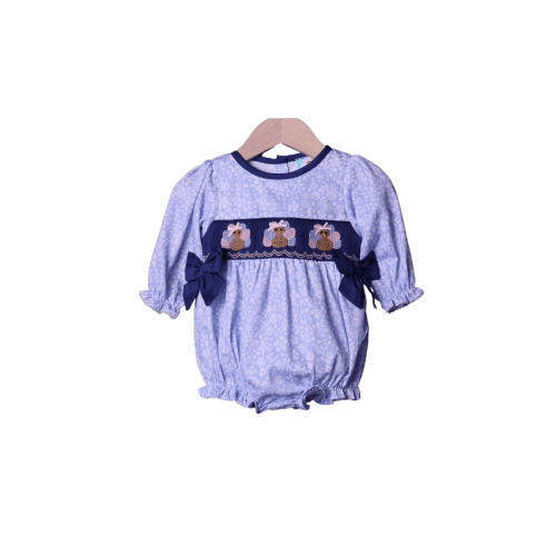 Smocked Navy Blue Floral Turkey Bubble