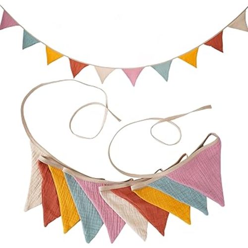 Fabric Bunting Banner, 2 Pack Handmade Neutral String Banner Each 8.5 ft 10 Flags Nursery Wall Hanging Wedding Birthday Home Baby Shower Party Decoration Bunting (Pink Candy)