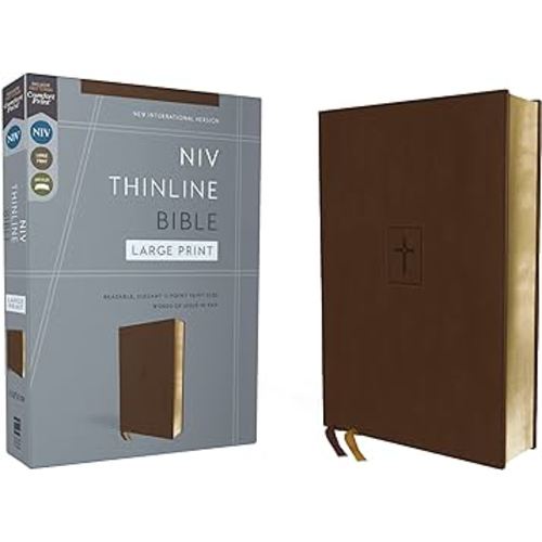 NIV, Thinline Bible, Large Print, Leathersoft, Brown, Red Letter, Comfort Print