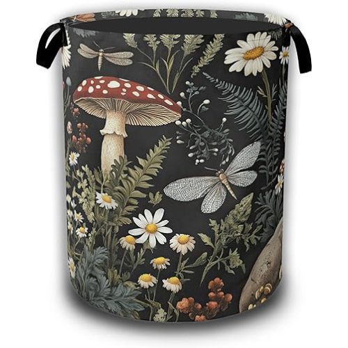 Wild Mushroom Forest Laundry Basket, Laundry Hamper Waterproof Oxford Cloth Tote Collapsible,Clothes Storage Bucket Decorative Toy Organizer For Bathroom Bedroom 16" x 20.8"