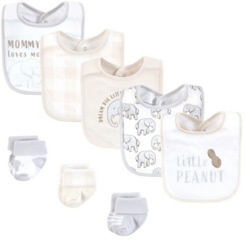 Hudson Baby Cotton Bib and Sock Set, Little Peanut, One Size