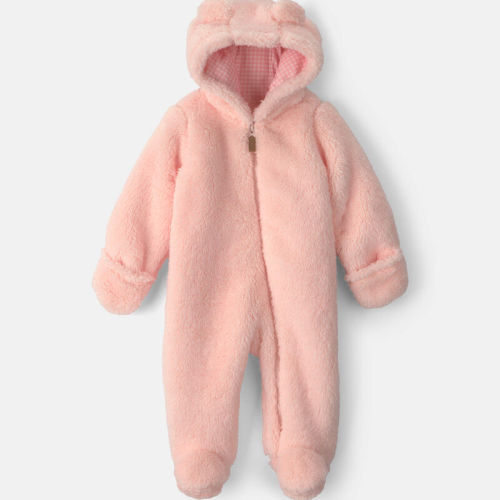 Baby Girl Bear Teddy Fleece Long-Sleeve Jumpsuit - Pink | Carter’s Oshkosh Canada