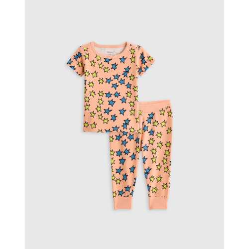100% Organic Cotton Short Sleeve and Pant Pajama Set  in Multi Stars