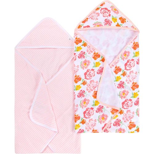 Burt's Bees Baby - Hooded Towels, Absorbent Knit Terry, Super Soft Single Ply, 100% Organic Cotton - 2-Pack - Pink Flowers