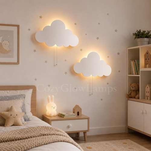 2 Pack Cloud Wall Lights, Floating Cloud Night Lamp for Nursery, Battery Operated Kids Bedroom Wall Decor