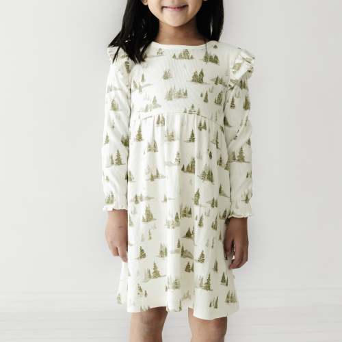 Makemake Organics Organic Girls Ruffle Dress - Frosted Fir - Organic Girls Ruffle Dress - Frosted Fir