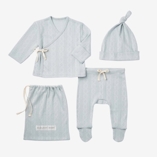 Pale Blue Organic Cotton Pointelle Layette 3 Pc Gift Set, NB