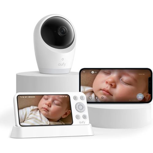 eufy Security Baby Monitor E21 with 4K UHD Camera, 5'' 720p Display, 8X Zoom, Hybrid Wi-Fi and No Wi-Fi Connection, 24/7 Recording in app, Pan-Tilt, Portable Camera with Built-in Battery, ANR