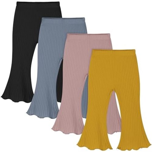 Resinta 4 Packs Baby Girl Flare Pants Solid Toddler Bell Bottoms Trousers Cotton Ribbed Ruffle Pants