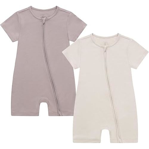 JunNeng Baby 2 Pack Rayon of Bamboo Romper Sleeper 2 Way Zipper Short Sleeve Jumpsuit Zipper Footless One-piece