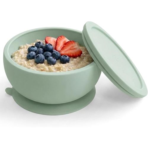 Octopod Silicone Baby Suction Bowl With Lid - Toddler & Baby Bowls, Baby Food Containers, Spill Proof Bowls For Toddlers, Suction Baby Bowls W/Lids, Food Grade Silicone Bowls For Babies (Sage Green)