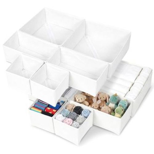 Cheer Collection 12-Piece Foldable Fabric Drawer Organizer Bins, White