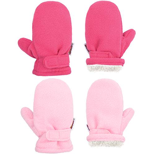 Toddler Baby Boy Girls Winter Warm Mittens - Kids Easy-On Sherpa Fleece Lined Snow Infant Gloves 2 Pairs