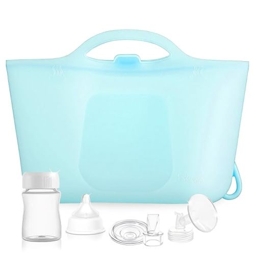 Silicone Travel Bottle Sterilizer Bags | Microwave Steam Sterilizer Bags for Baby Bottles, Breast Pump & Pacifiers, Reusable Steam Sterilizing Bags for Travel and Home Use (Clear Blue)