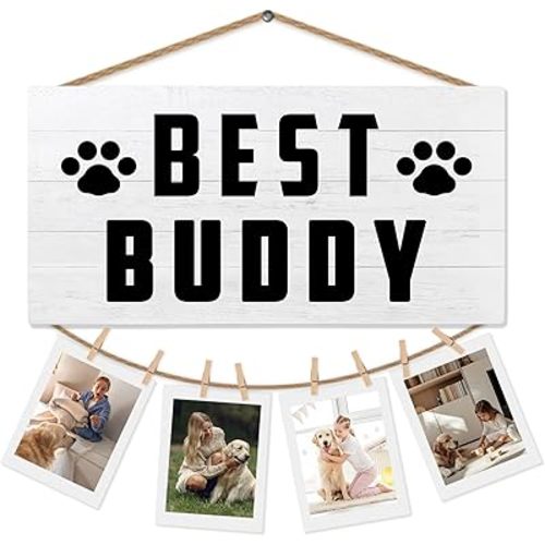 Dog Picture Frame Photo Holder for Wall, Dog Mom Dad Lovers Owner Gifts for Women Men, Gifts for Pet Lovers, Best Buddy Photo Hanging Display Picture Board for Wall Decor