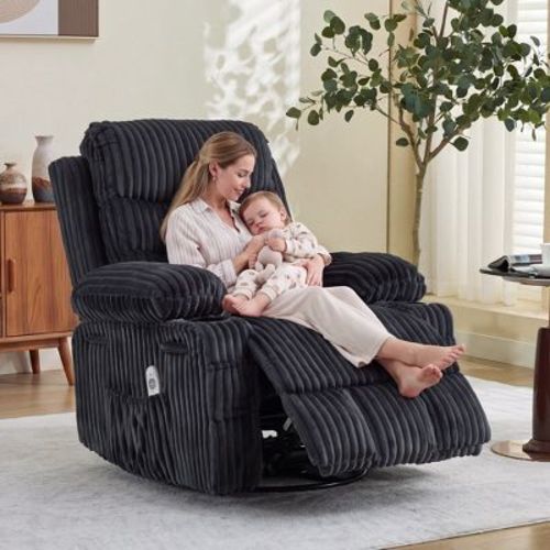 Oversized Swivel Rocking Recliner Chair with Heat & Massage, 360° Manual Wide Seat Lounge Sofa for Big and Tall Adults, Ergonomic, Supports 400 Lbs