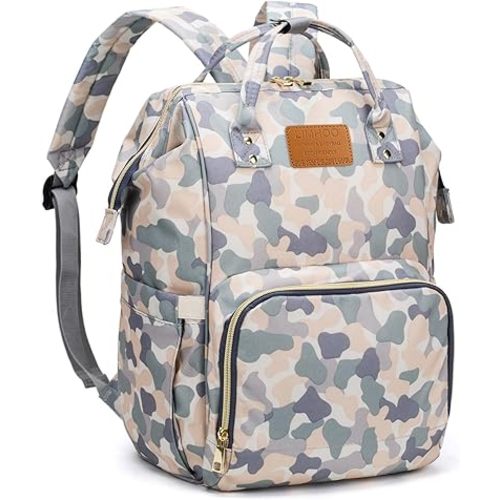 LIMHOO Diaper Bag Backpack for Men Dad, Waterproof Large Canvas Camo Nappy Bags, Baby Care Bag (Light Camo)