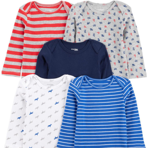 Simple Joys by Carter's Baby Boys Long-Sleeve Bodysuit Pack of 5 - Blue/Red/Grey, 0-3m