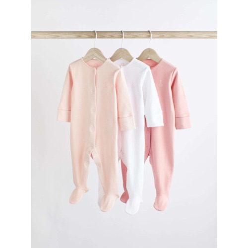 Pink/White 3 Pack Baby Sleepsuits